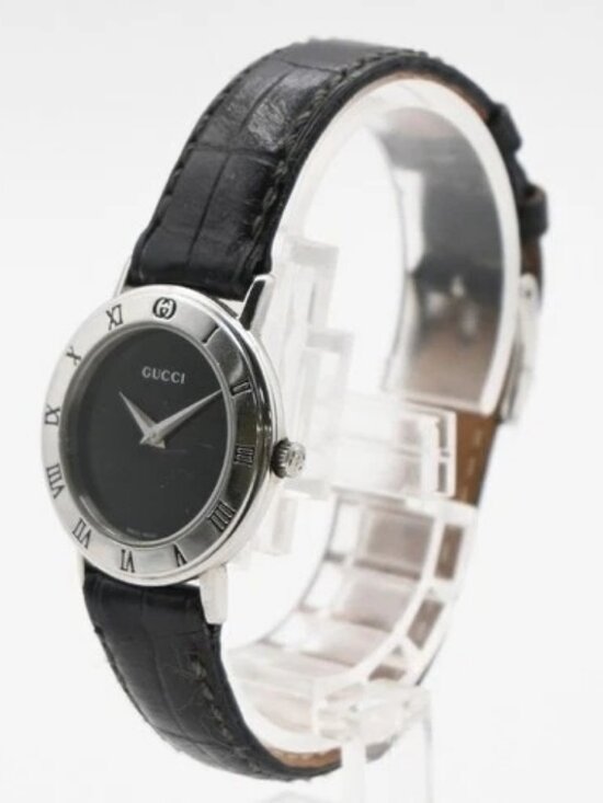 GUCCI 3000L Watch Quartz 25 mm Stainless Steel Embossing Leather Black 05LC590 main image 8
